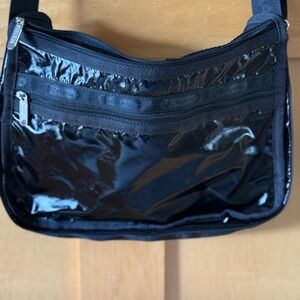 LeSportsac Classic Black Patent Hobo Shoulder Bag